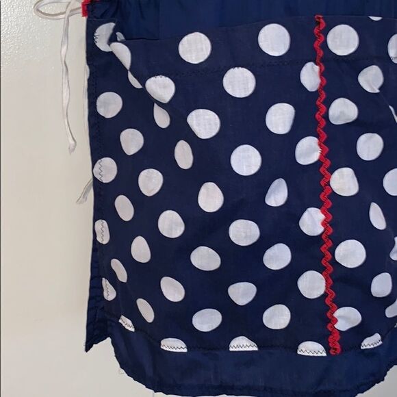 🤩Vtg navy blue smock apron with polka dot pockets - Picture 5 of 7